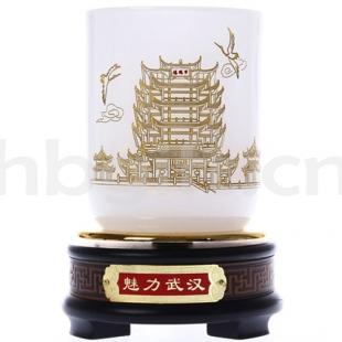 武汉特色纪念礼品 适合旅游纪念 黄鹤楼白玉笔筒 