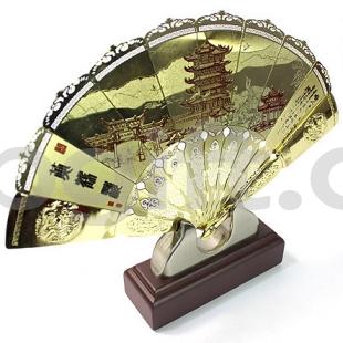 武汉文化礼品 送领导 送老外 黄鹤楼金扇工艺品