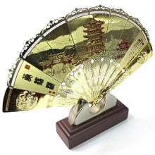 武汉文化礼品 送领导 送老外 黄鹤楼金扇工艺品