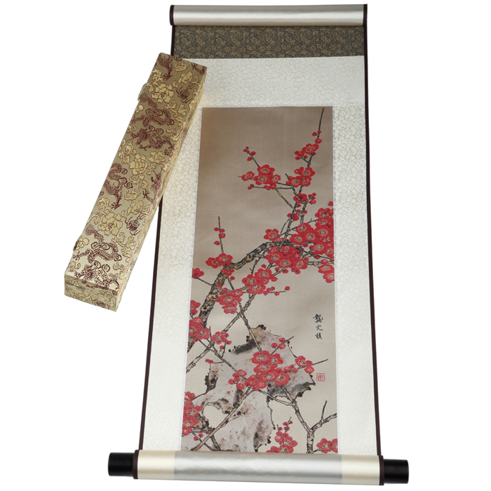 武汉礼物 代表武汉的纪念品 梅花织锦卷轴画礼盒