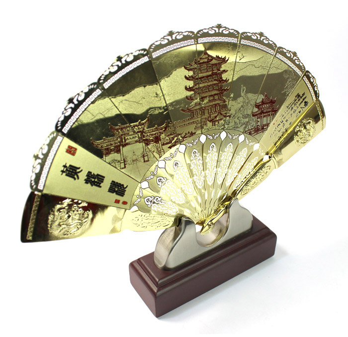 武汉文化礼品 送领导 送老外 黄鹤楼金扇工艺品