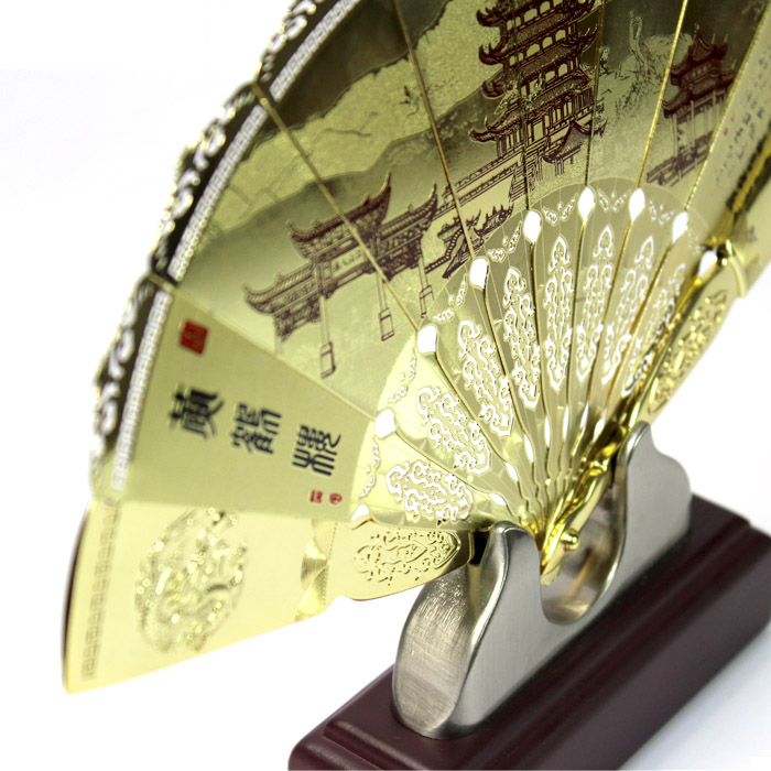 武汉文化礼品 送领导 送老外 黄鹤楼金扇工艺品